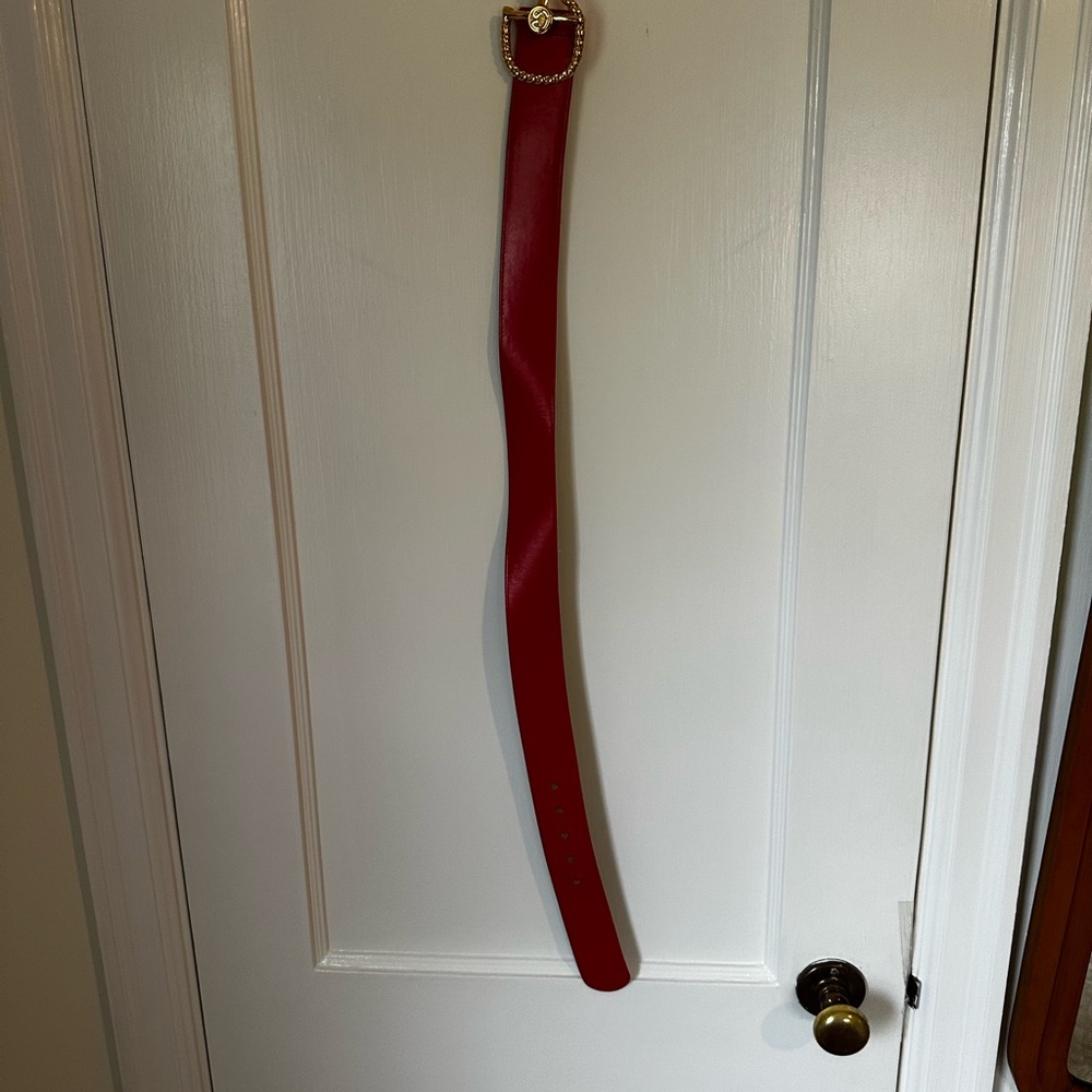 St. John Red Leather Belt with Gold Buckle